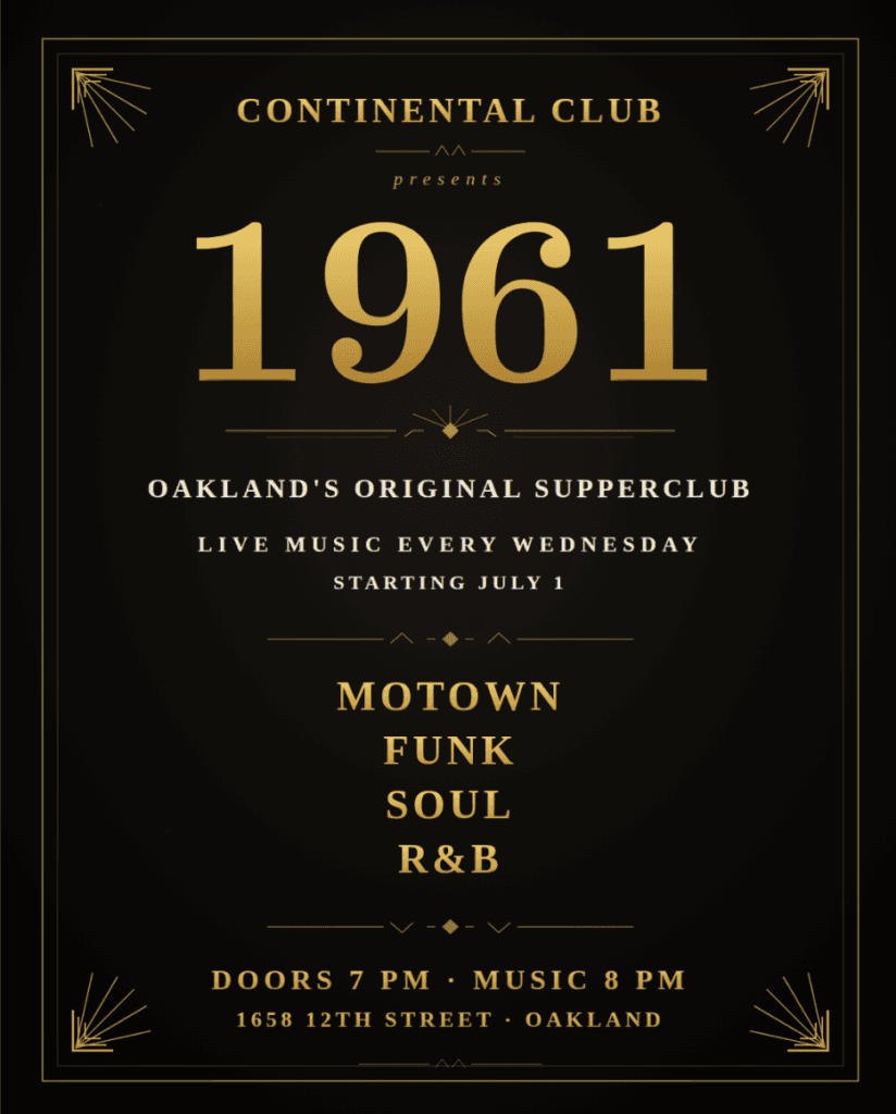 1961 weekly Wednesday live music event flyer at Continental Club Oakland