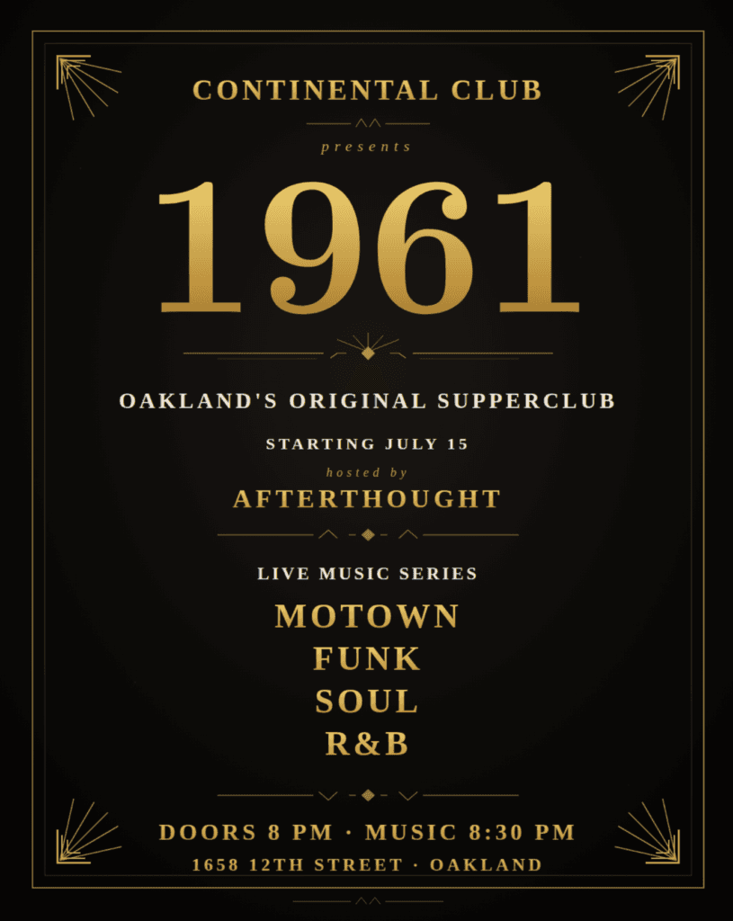 1961 weekly Wednesday live music event flyer at Continental Club Oakland